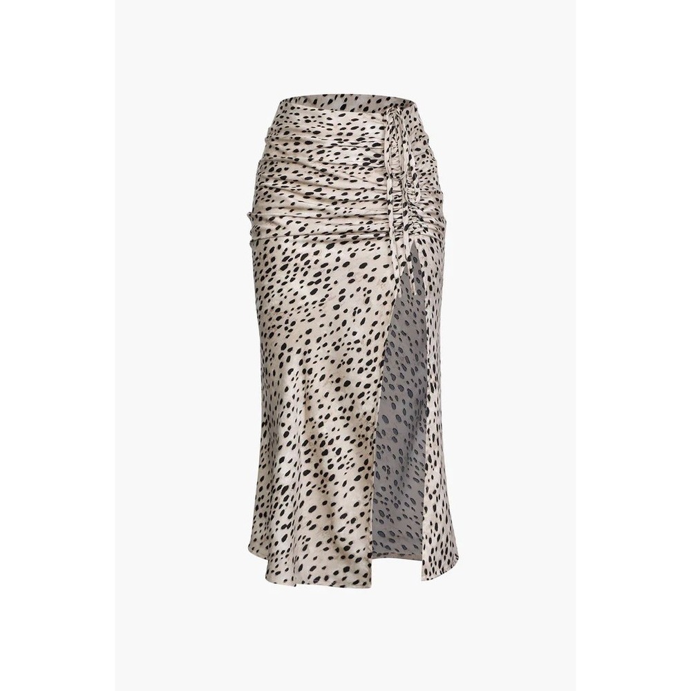 MICAS XS Midi‎ Skirt Dotted Ruched Drawstring Slit Party Cocktail Date Night